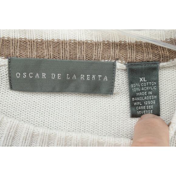 Oscar De La Renta Sweater Men's XL Beige Gray Brown Patchwork Check Preppy - Picture 3 of 7